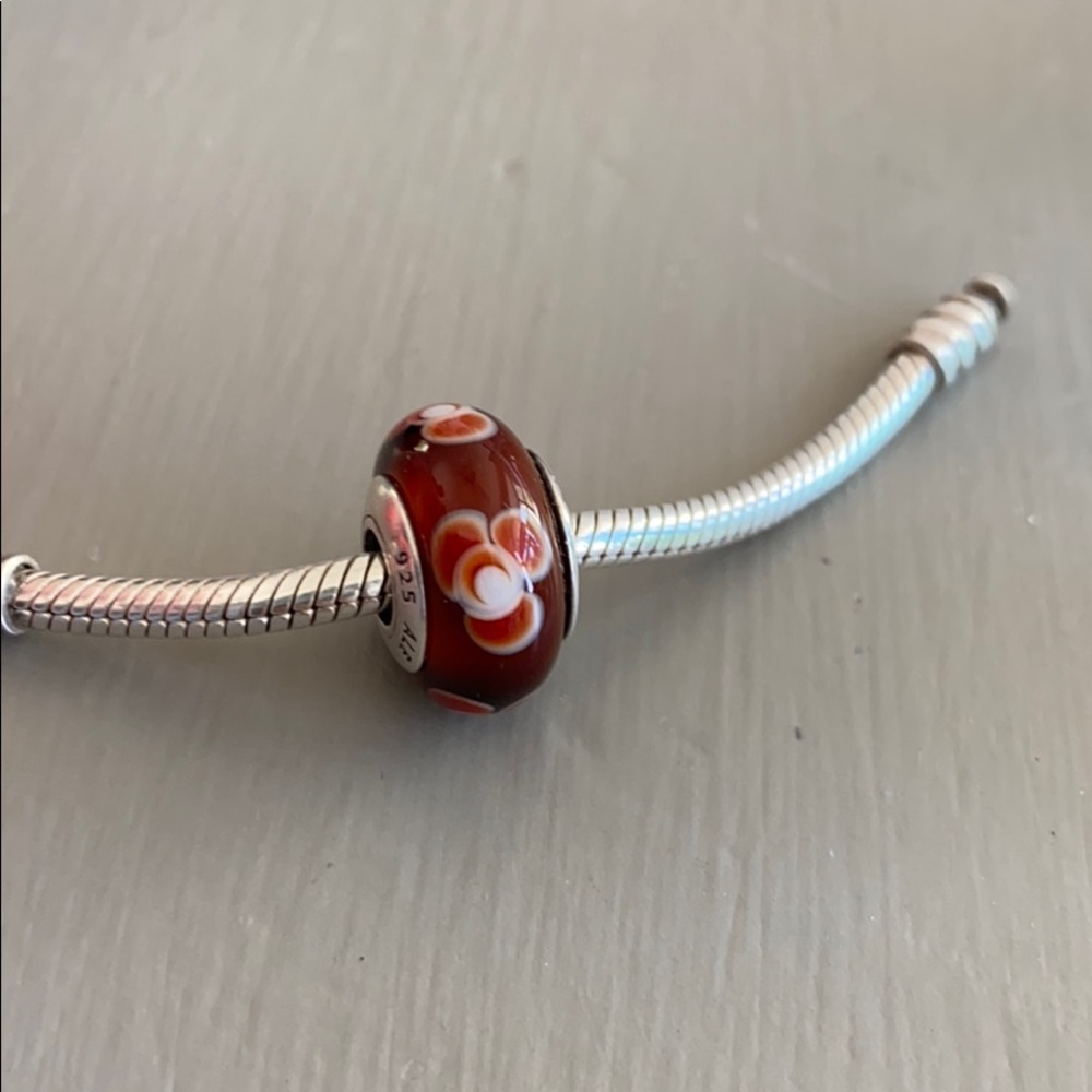 Maroon floral murano glass pandora charm